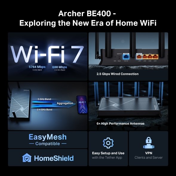 TP-Link Archer BE400 BE6500 Dual-Band Wi-Fi 7 Router - Image 4