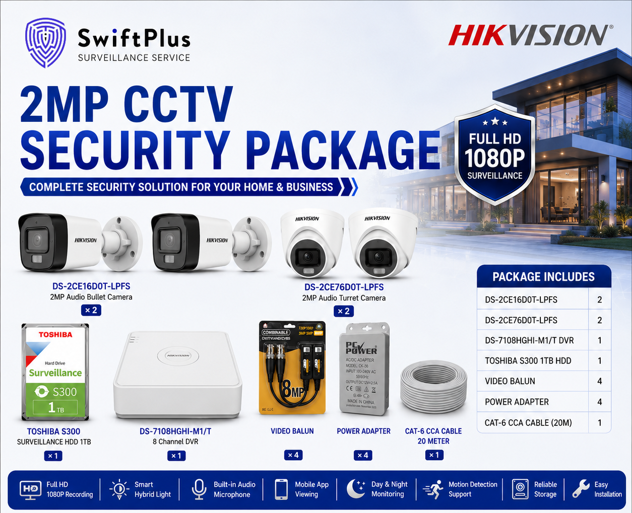 Hikvision 2MP CCTV Security Package (4 Cameras)