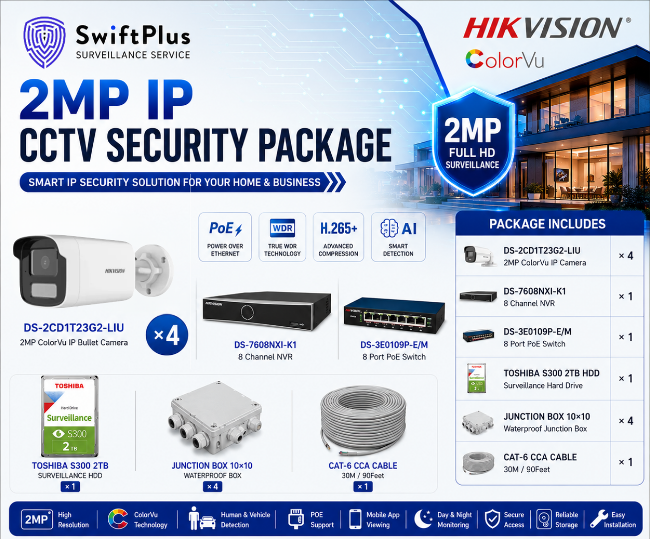 Hikvision 2MP IP CCTV Security Package (4 Cameras)